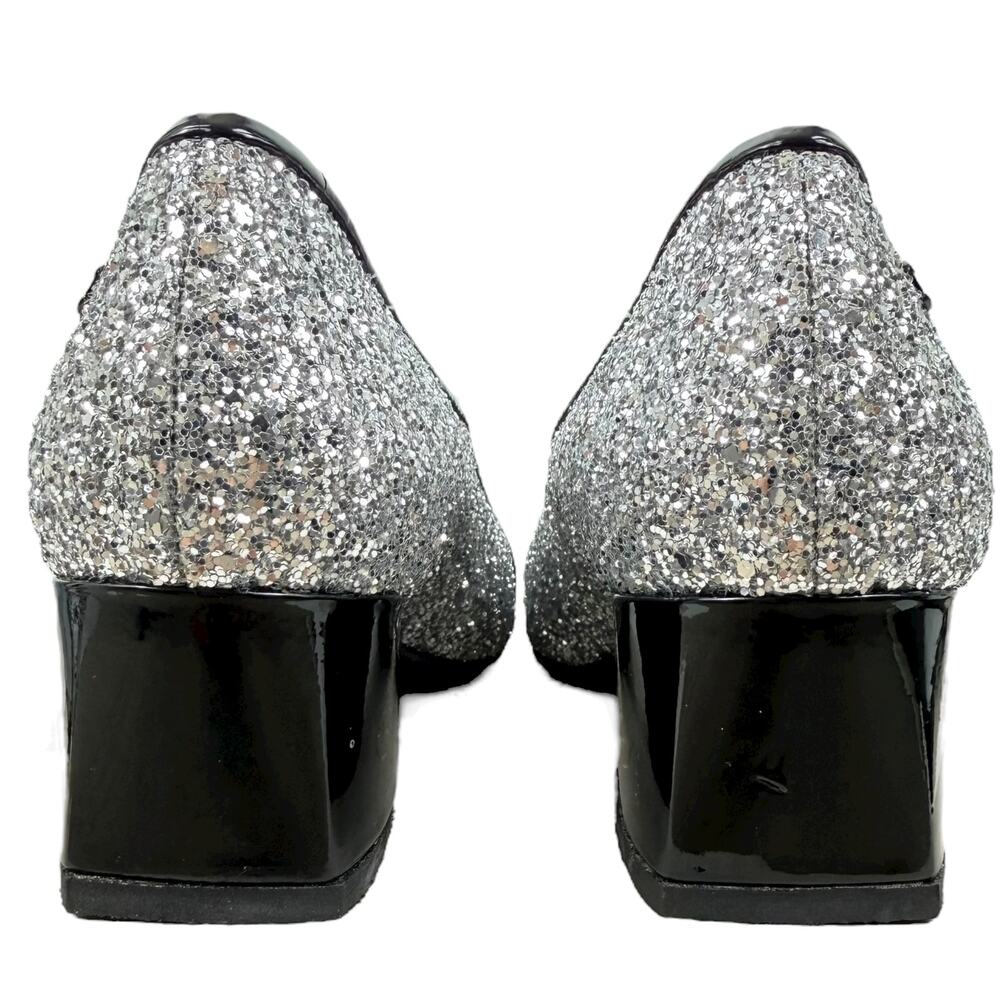 Chanel Glitter Patent Leather Cap Toe Mary Jane Pumps Silver Size 39.5 - Picture 7 of 12